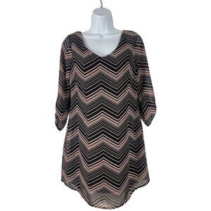 Lily Rose Stripe V-Neck Tunic Open Back Dress With 3/4 Sleeves Size XS